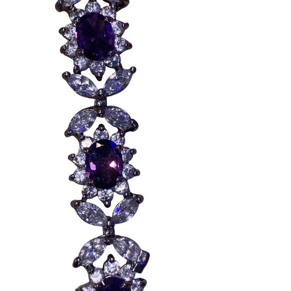 Elegant Silver Bracelet With Purple & Clear Gemstones - Picture 4 of 11
